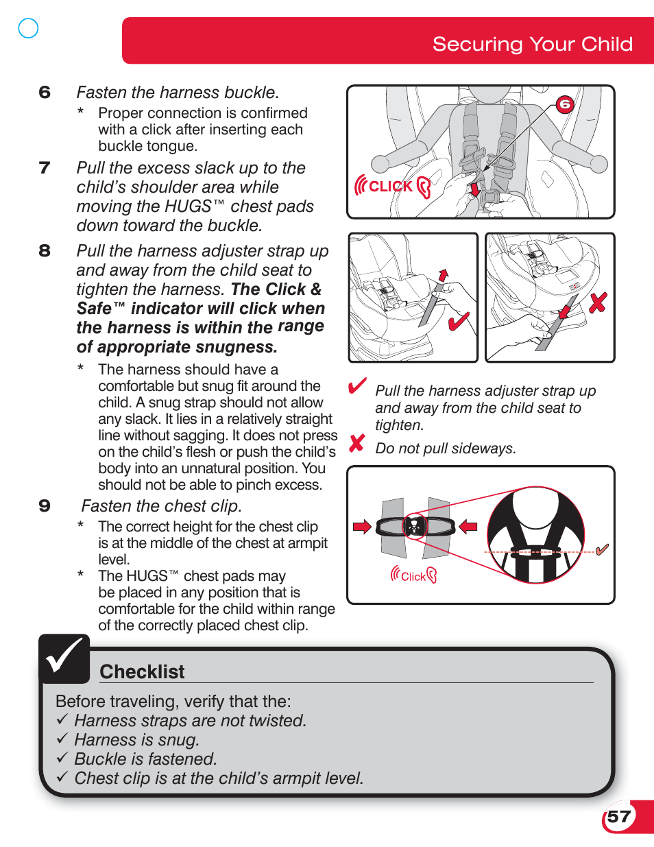 Checklist, Securing your child | Britax ADVOCATE 70 CS User Manual | Page 59 / 72