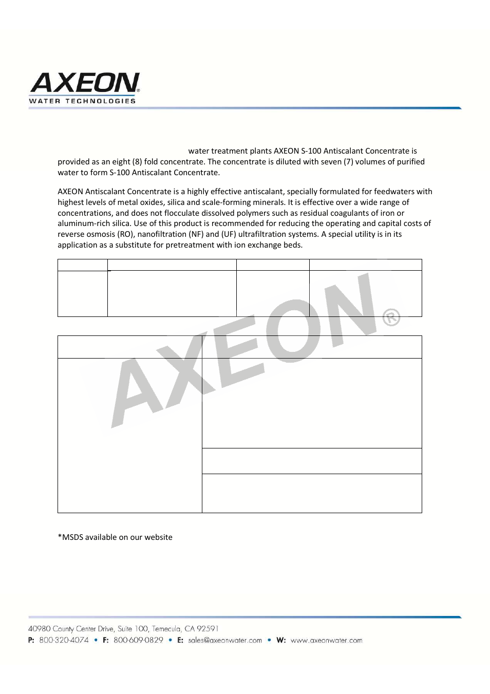 AXEON S-100 User Manual | 1 page