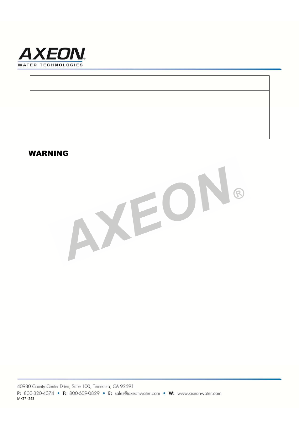 Warning | AXEON M-100 User Manual | Page 2 / 2