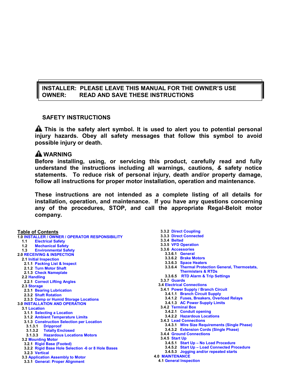 Safety instructions | AXEON Marathon Motor User Manual | Page 2 / 15