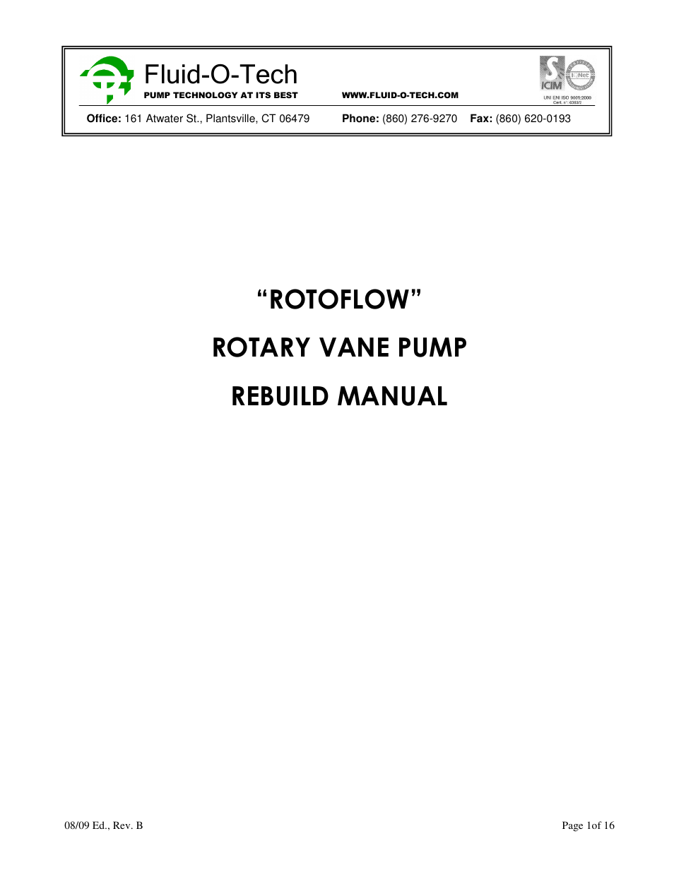 AXEON Fluid-O-Tech Repair Rebuild User Manual | 16 pages