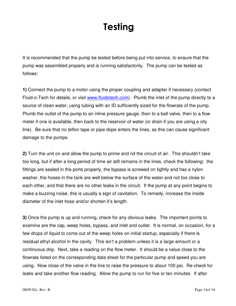 Testing | AXEON Fluid-O-Tech Repair Rebuild User Manual | Page 14 / 16