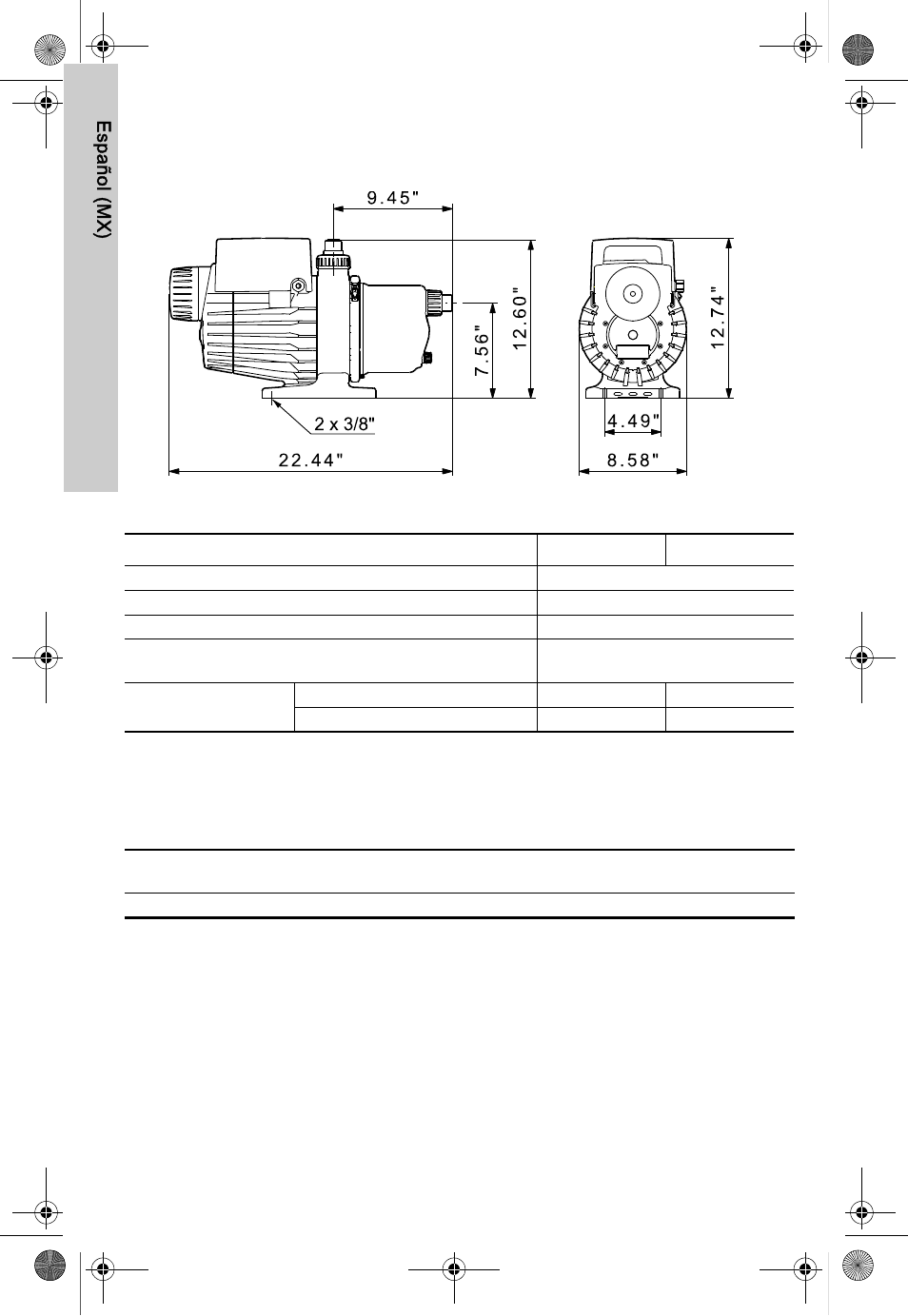 Datos técnicos, Dimensiones, Datos eléctricos | Homologaciones, Accesorios, 1 dimensiones, Españo l (mx) 12. datos técnicos | AXEON Grundfos MQ-Series User Manual | Page 38 / 68