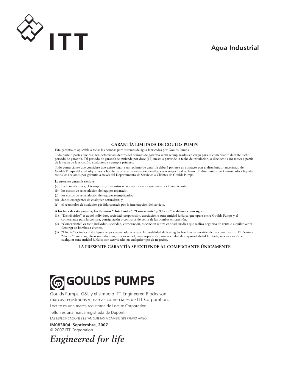 It t, Engineered for life, Agua industrial | AXEON Goulds HMS-Series User Manual | Page 14 / 24