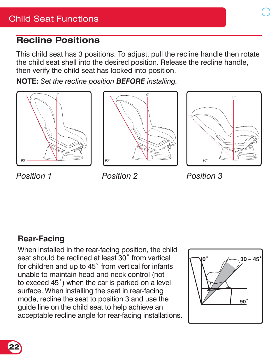 Recline positions, Rear-facing | Britax BOULEVARD 70 CS User Manual | Page 24 / 72