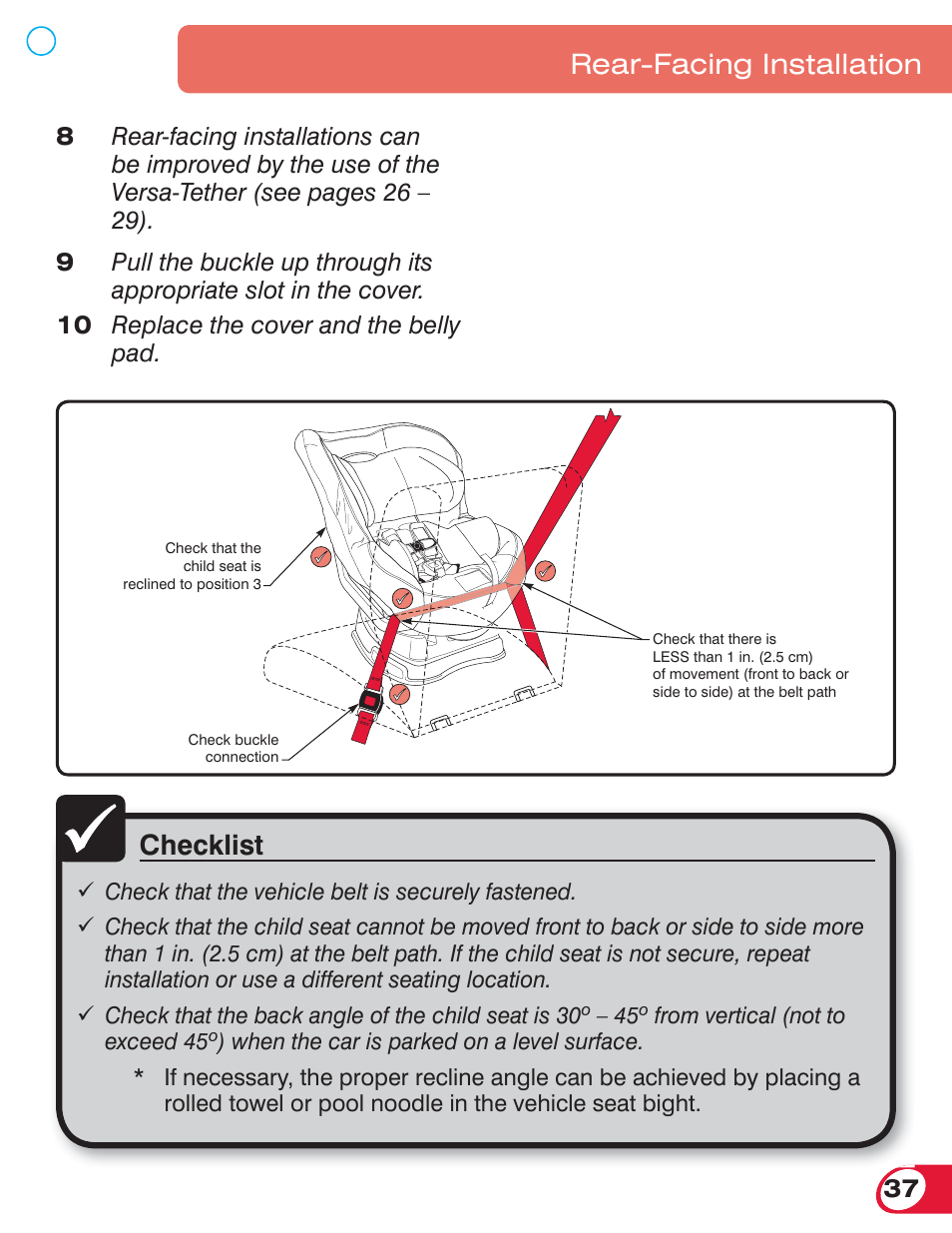 Checklist, Rear-facing installation | Britax BOULEVARD 70 CS User Manual | Page 39 / 72