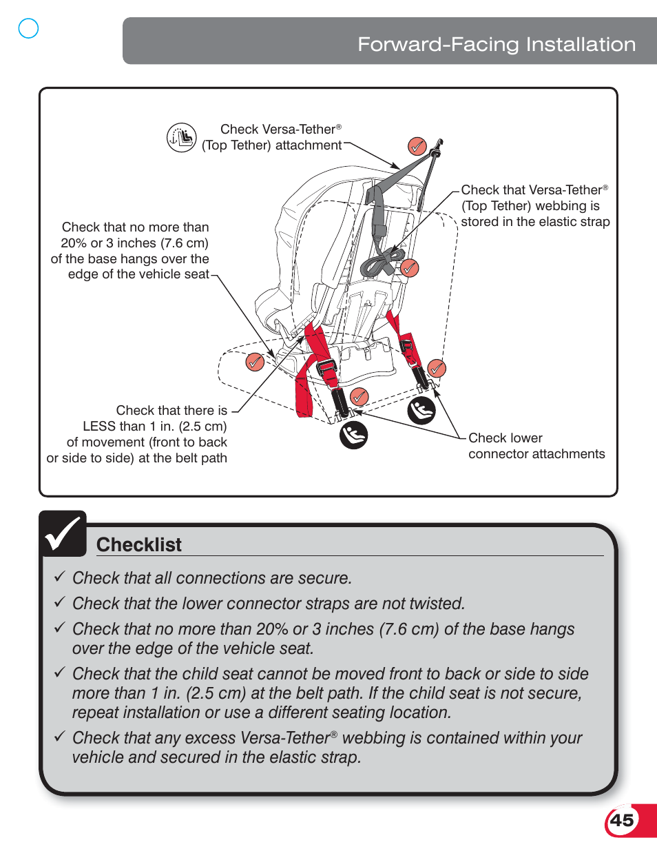 Checklist, Forward-facing installation | Britax BOULEVARD 70 CS User Manual | Page 47 / 72