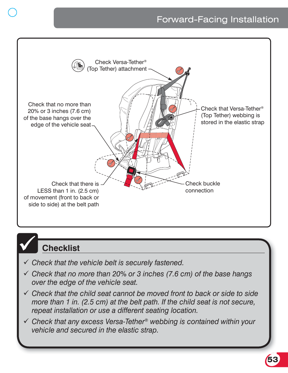 Checklist, Forward-facing installation | Britax BOULEVARD 70 CS User Manual | Page 55 / 72