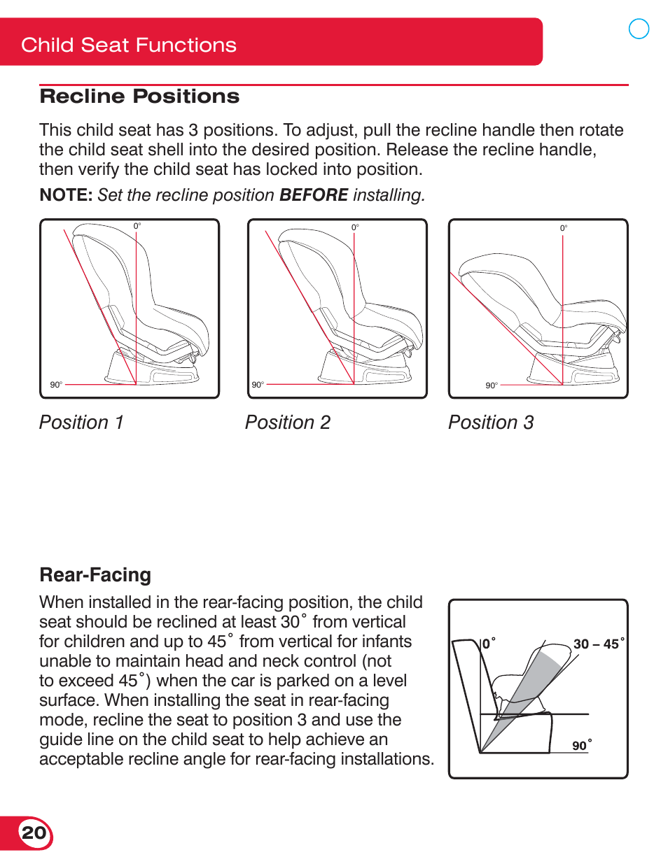 Recline positions, Rear-facing | Britax MARATHON 70 User Manual | Page 22 / 70