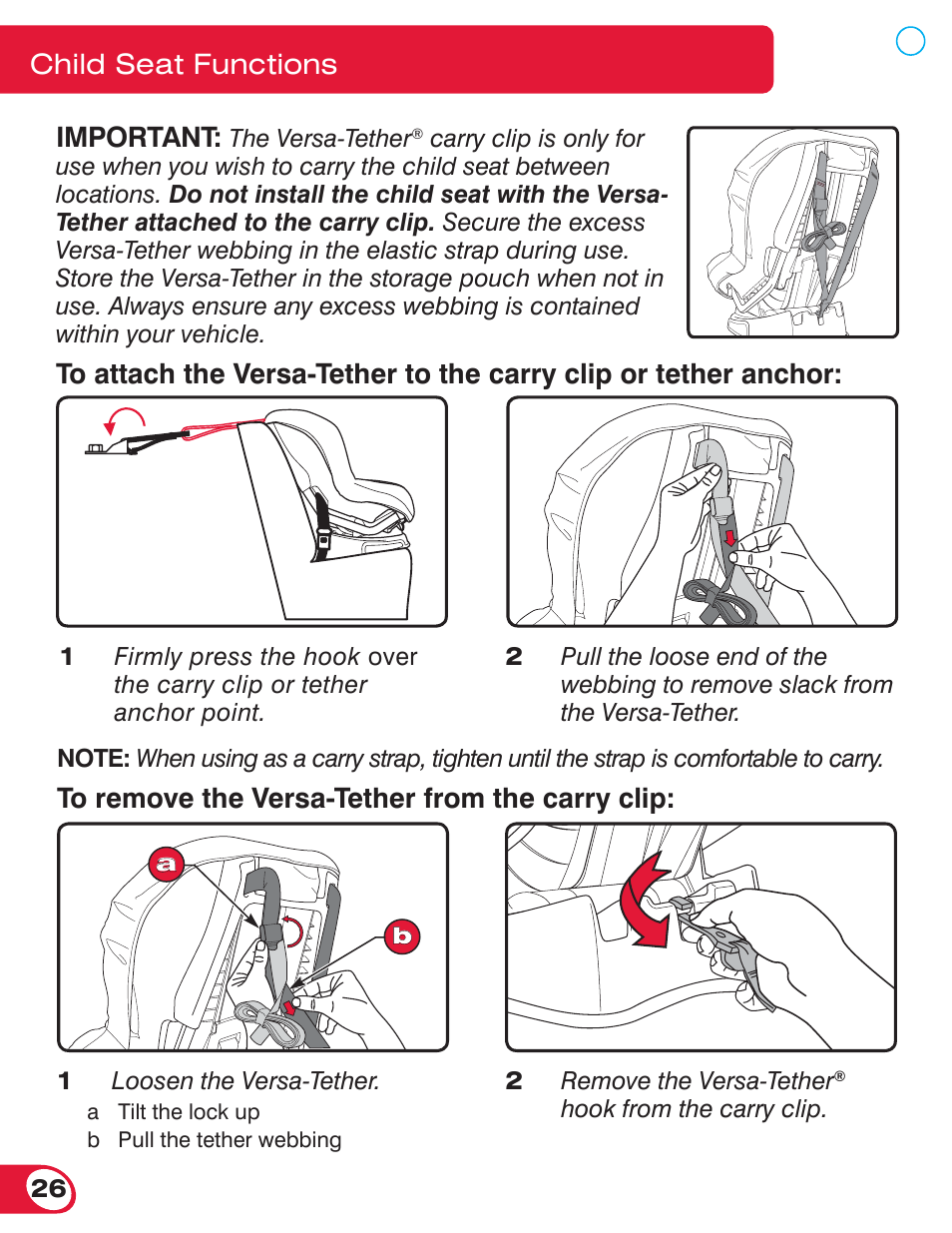 Important, Child seat functions | Britax MARATHON 70 User Manual | Page 28 / 70
