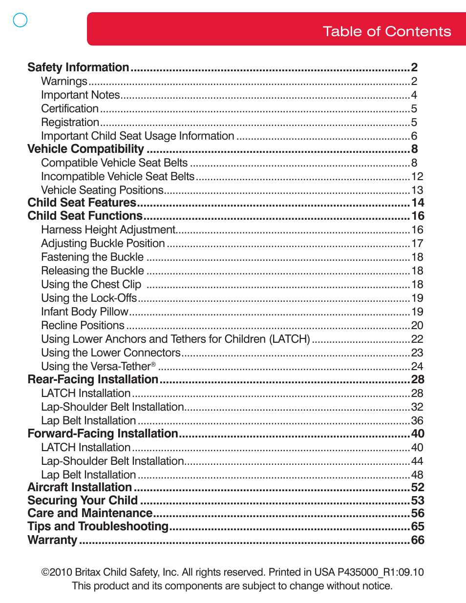 Britax MARATHON 70 User Manual | Page 3 / 70