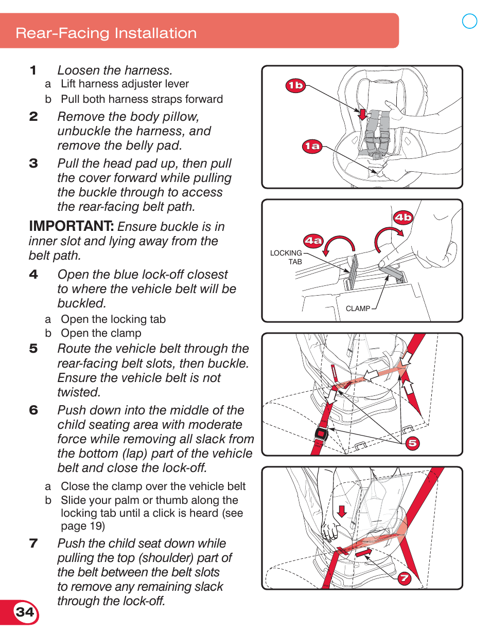 Important, Rear-facing installation | Britax MARATHON 70 User Manual | Page 36 / 70