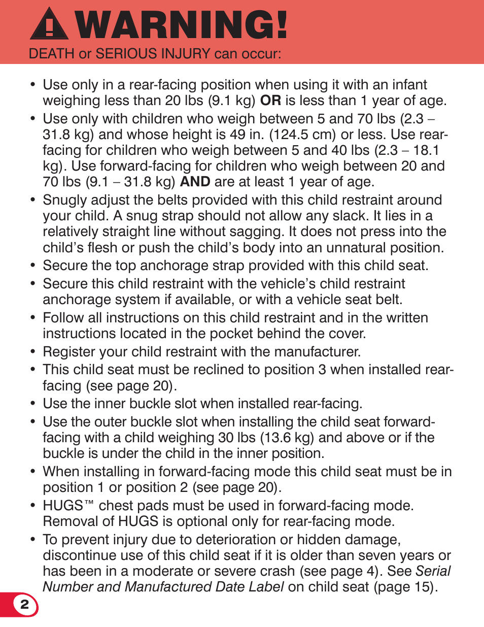 Warning | Britax MARATHON 70 User Manual | Page 4 / 70