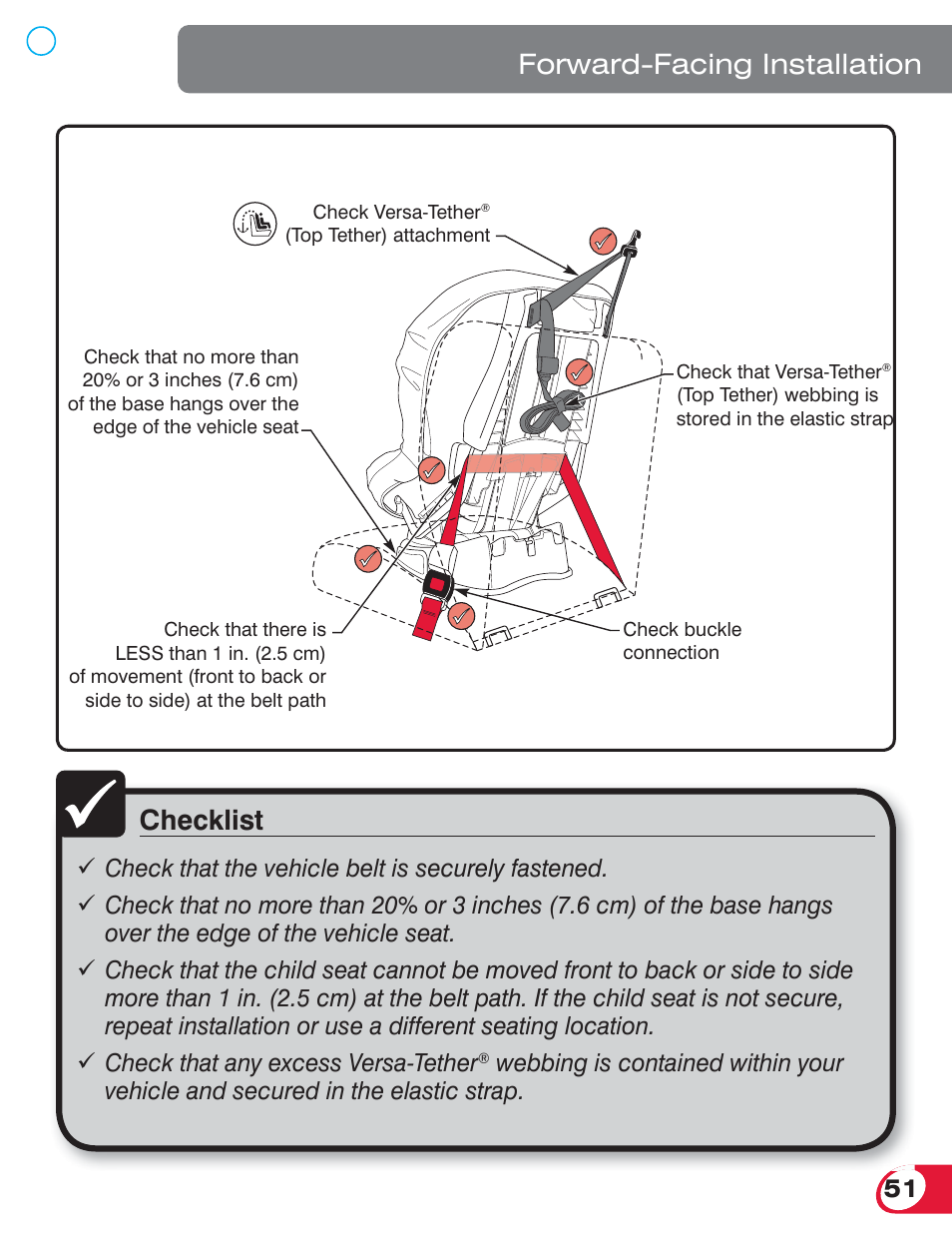 Checklist, Forward-facing installation | Britax MARATHON 70 User Manual | Page 53 / 70