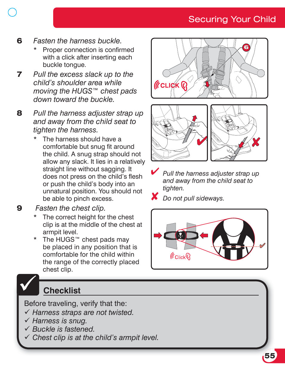 Checklist, Securing your child | Britax MARATHON 70 User Manual | Page 57 / 70