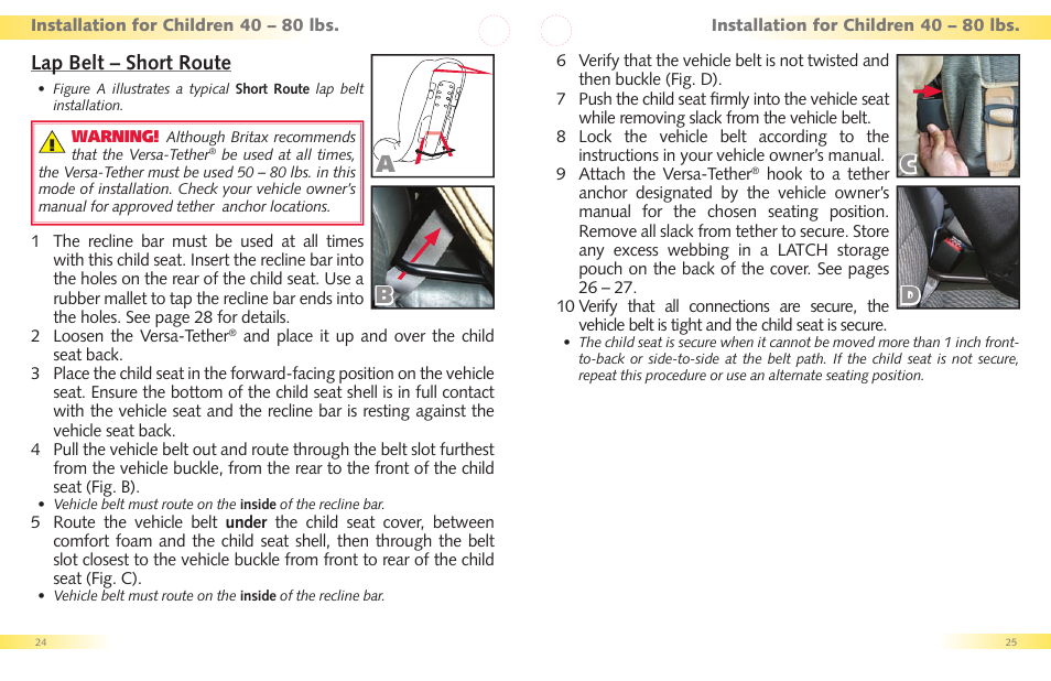 Ac b d, Lap belt – short route | Britax Regent User Manual | Page 14 / 22