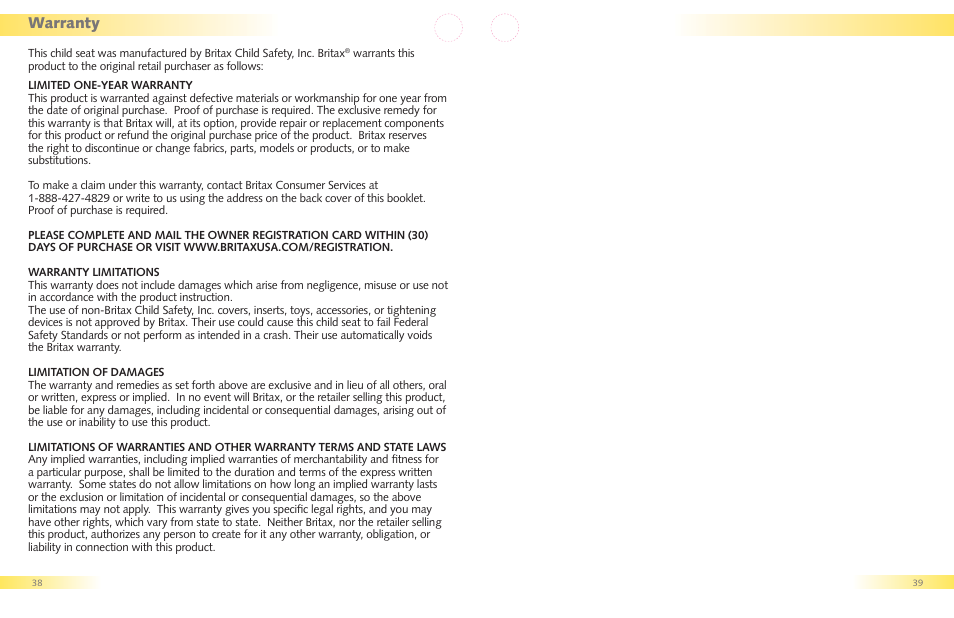 Warranty | Britax Regent User Manual | Page 21 / 22