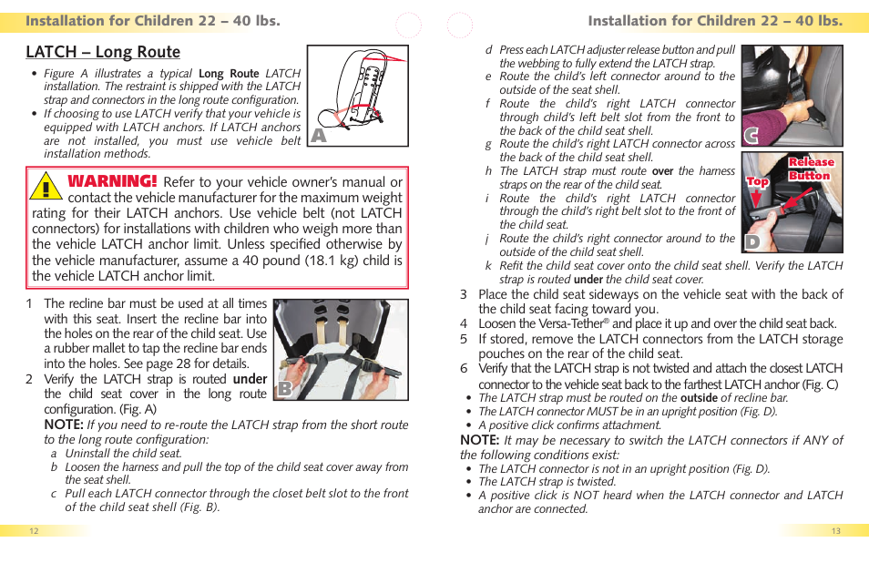 Cb d, Latch – long route, Warning | Britax Regent User Manual | Page 8 / 22