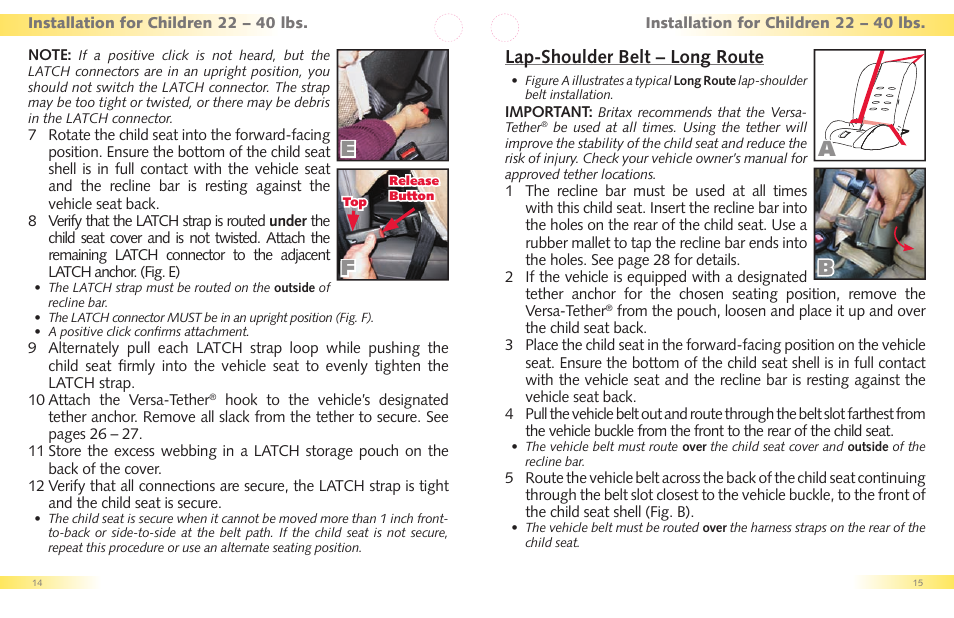 Ea b f, Lap-shoulder belt – long route | Britax Regent User Manual | Page 9 / 22