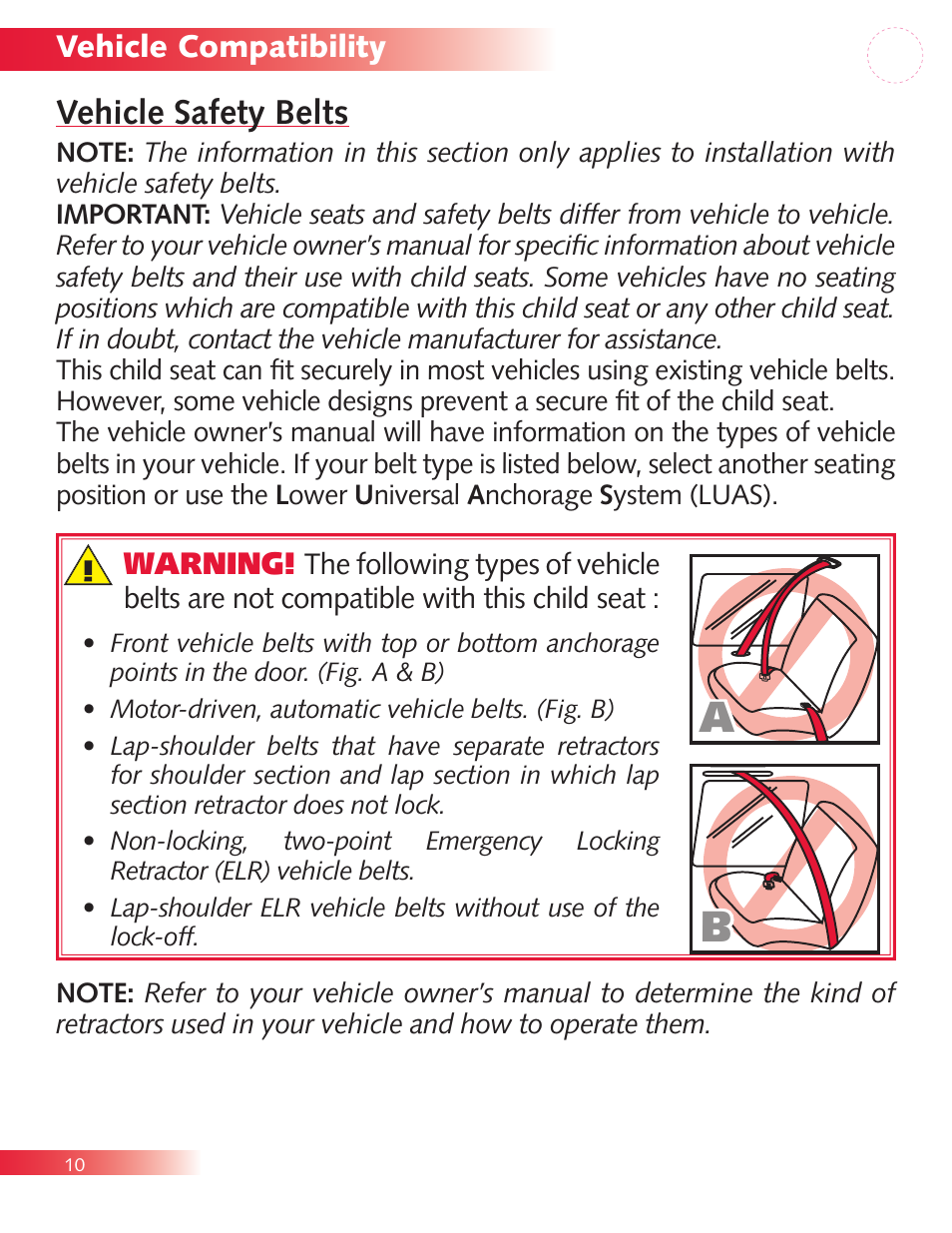 Vehicle safety belts | Britax Diplomat P321900 User Manual | Page 12 / 40