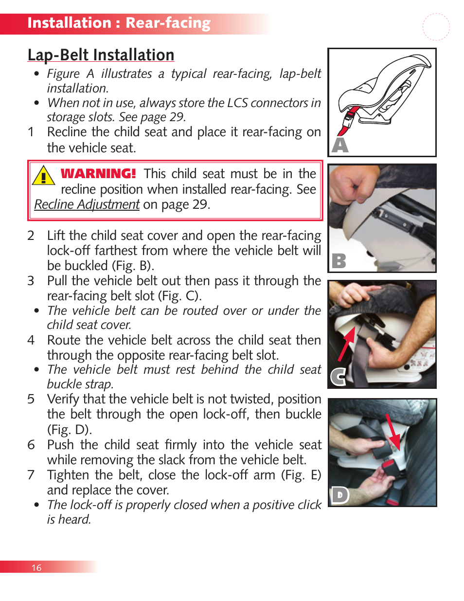 Bc d, Lap-belt installation | Britax Diplomat P321900 User Manual | Page 18 / 40
