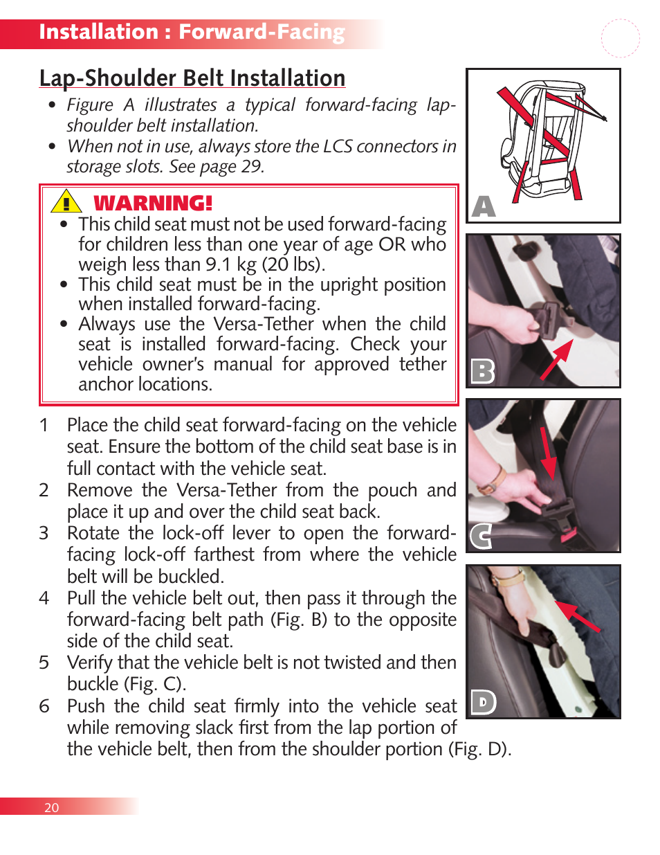 Db c a, Lap-shoulder belt installation | Britax Diplomat P321900 User Manual | Page 22 / 40