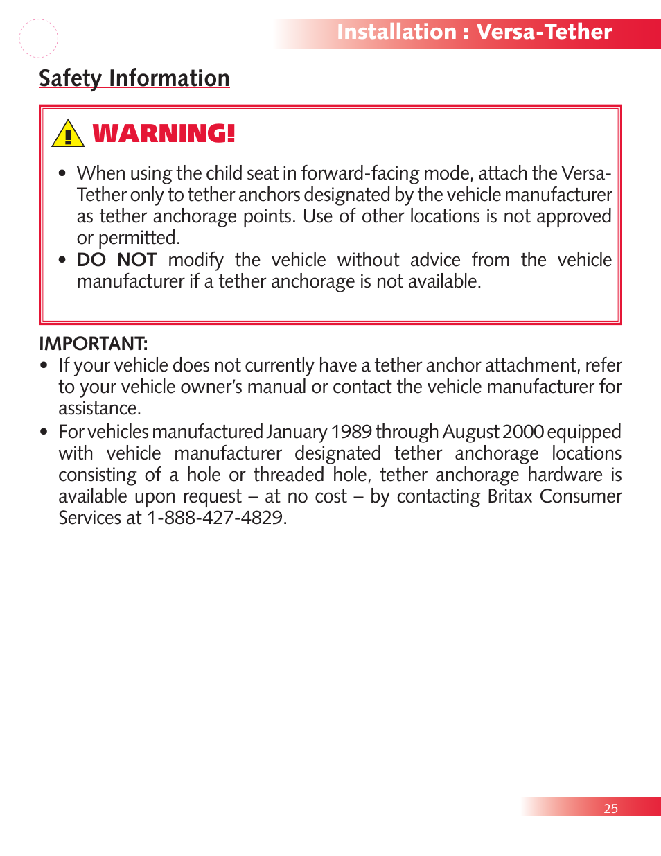Warning, Safety information | Britax Diplomat P321900 User Manual | Page 27 / 40