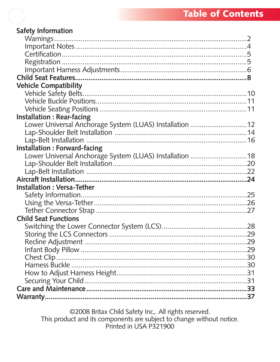 Britax Diplomat P321900 User Manual | Page 3 / 40