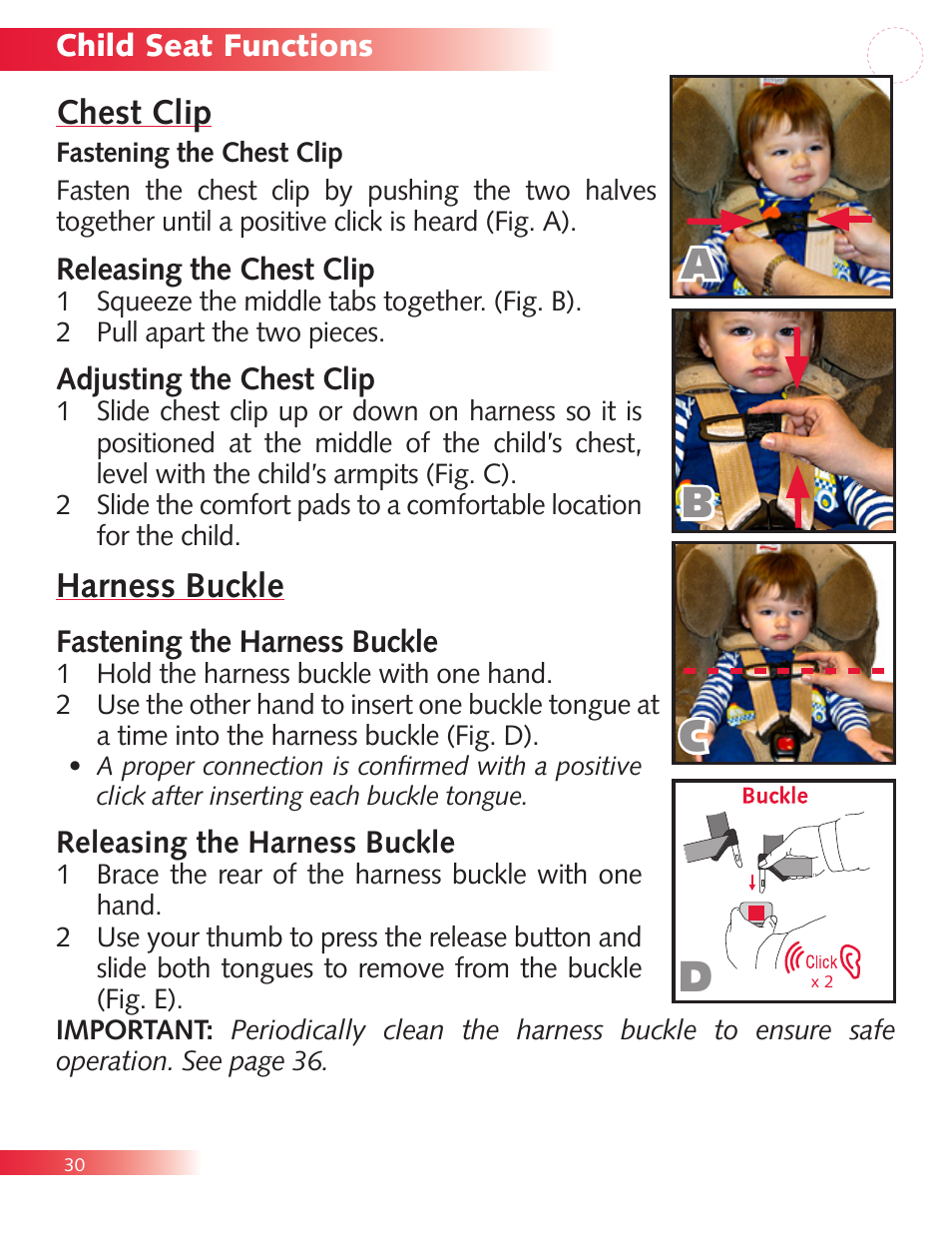 Chest clip, Harness buckle | Britax Diplomat P321900 User Manual | Page 32 / 40