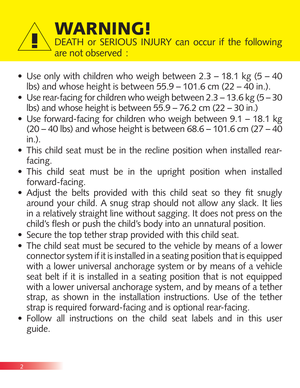 Warning | Britax Diplomat P321900 User Manual | Page 4 / 40