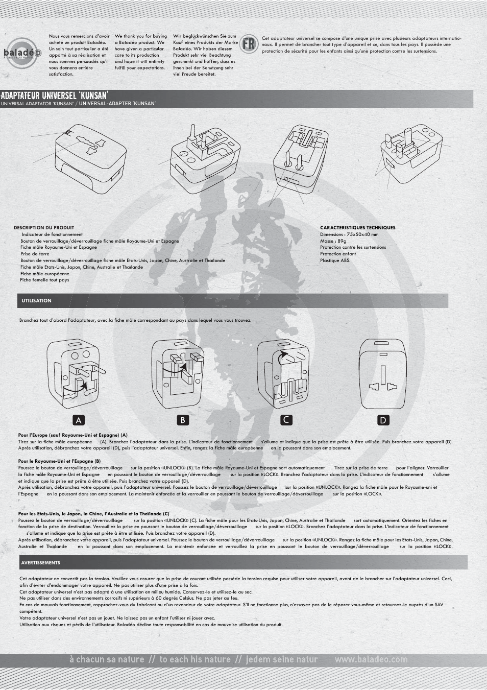 Baladeo TRA026 User Manual | 2 pages