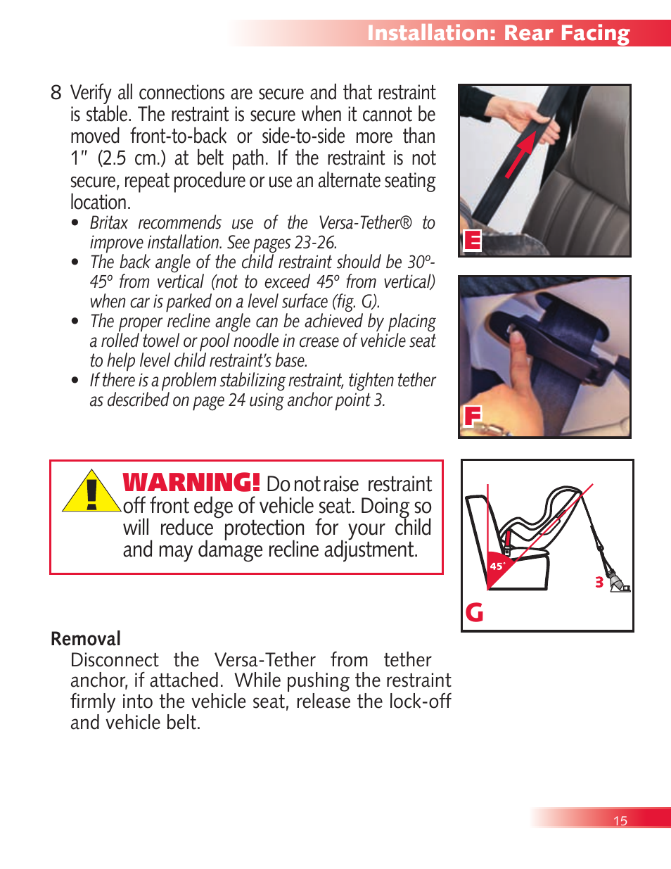 Ef g warning | Britax Boulevard User Manual | Page 17 / 44