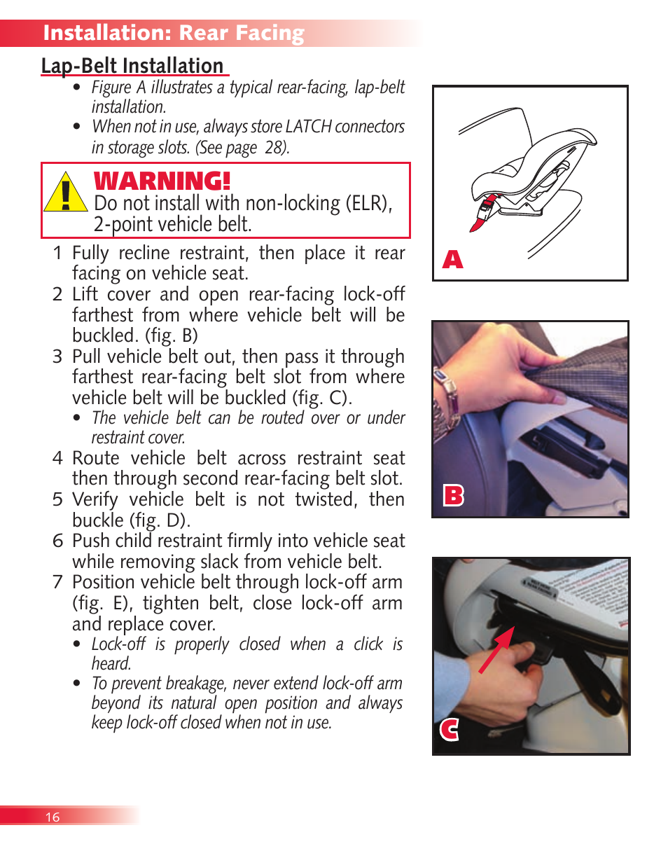 Ab c warning | Britax Boulevard User Manual | Page 18 / 44