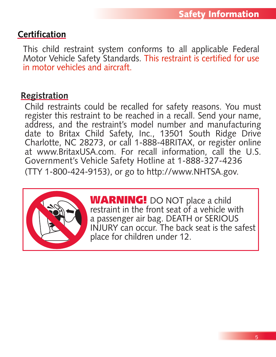 Warning | Britax Boulevard User Manual | Page 7 / 44