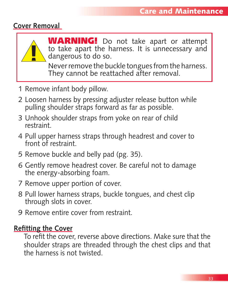 Warning | Britax Diplomat User Manual | Page 35 / 42