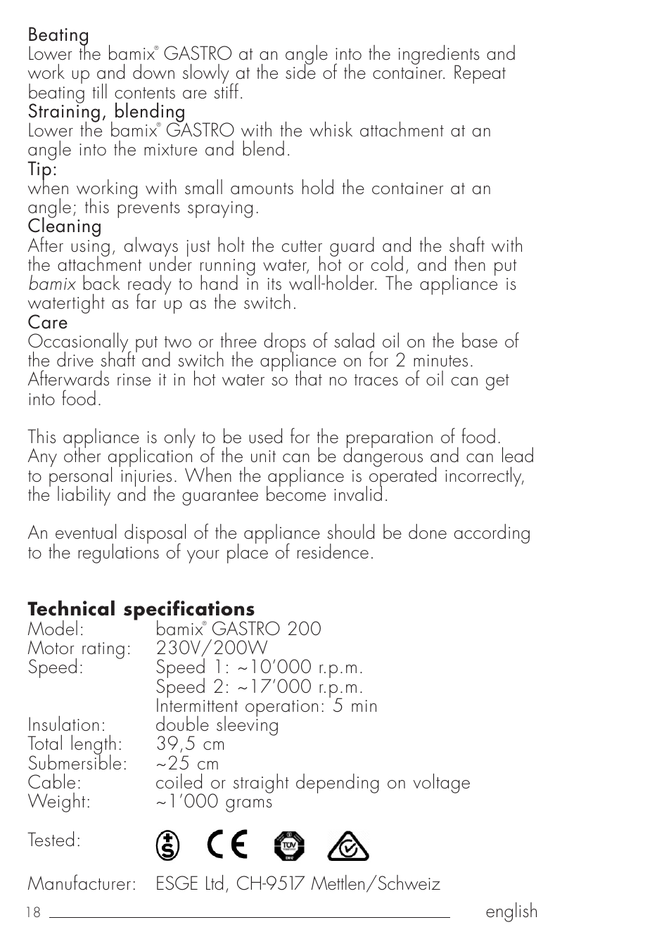 bamix Gastro 200 User Manual | Page 18 / 44