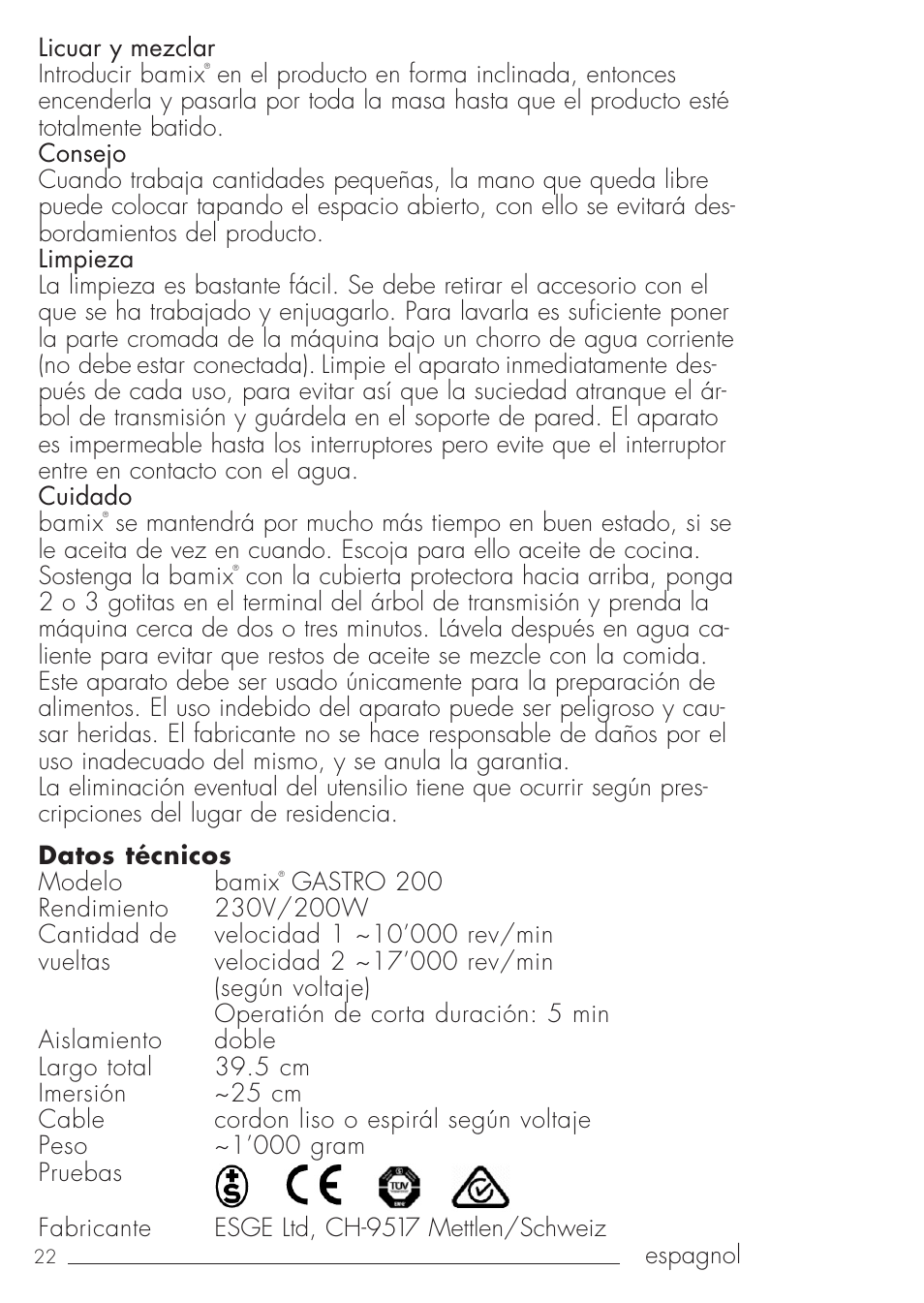 bamix Gastro 200 User Manual | Page 22 / 44