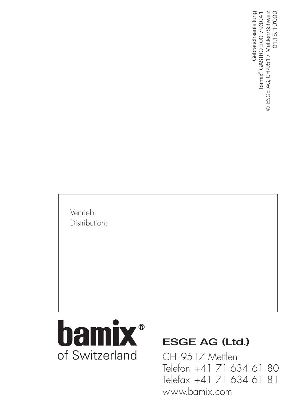 Vertrieb: distribution | bamix Gastro 200 User Manual | Page 44 / 44