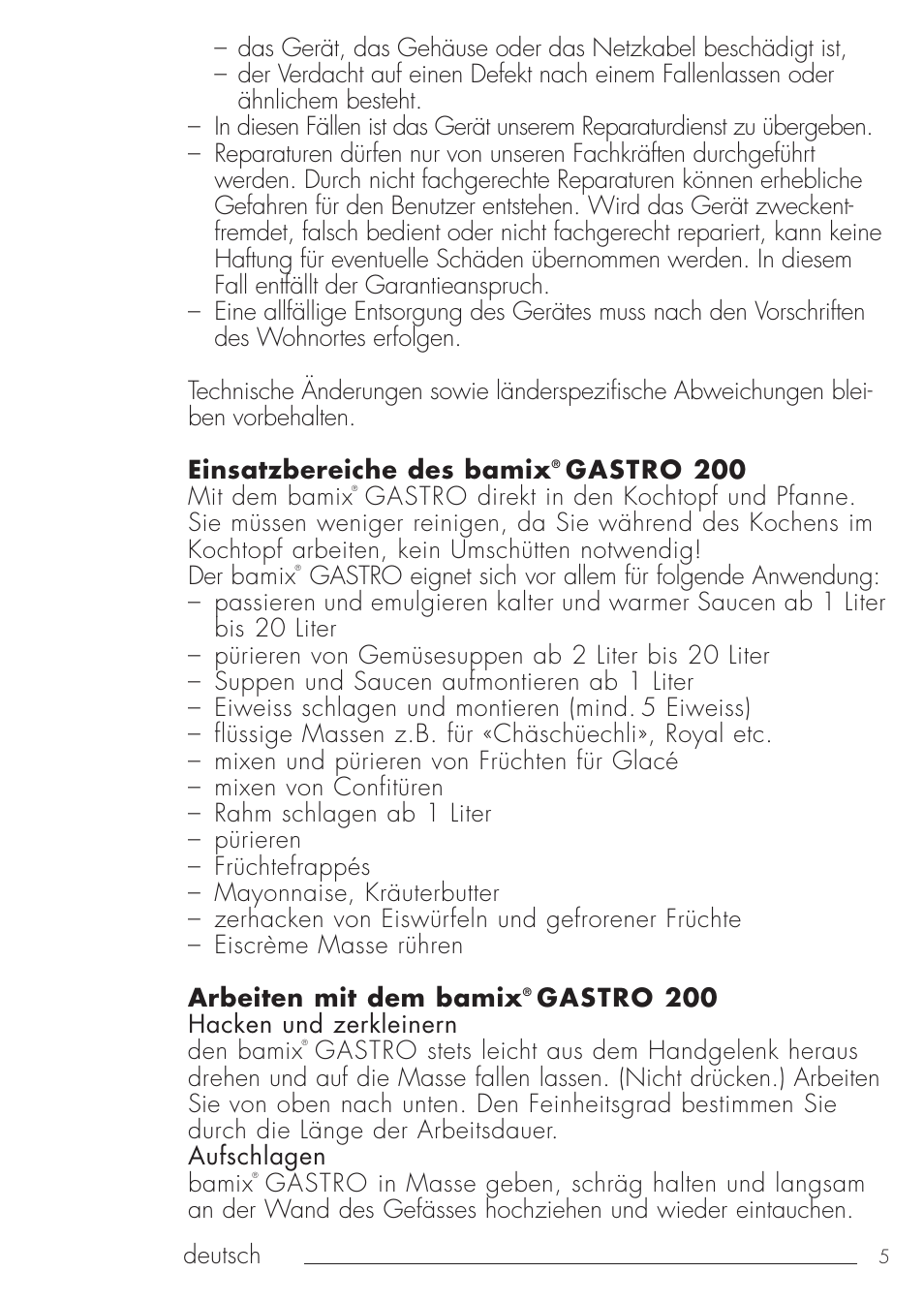 bamix Gastro 200 User Manual | Page 5 / 44