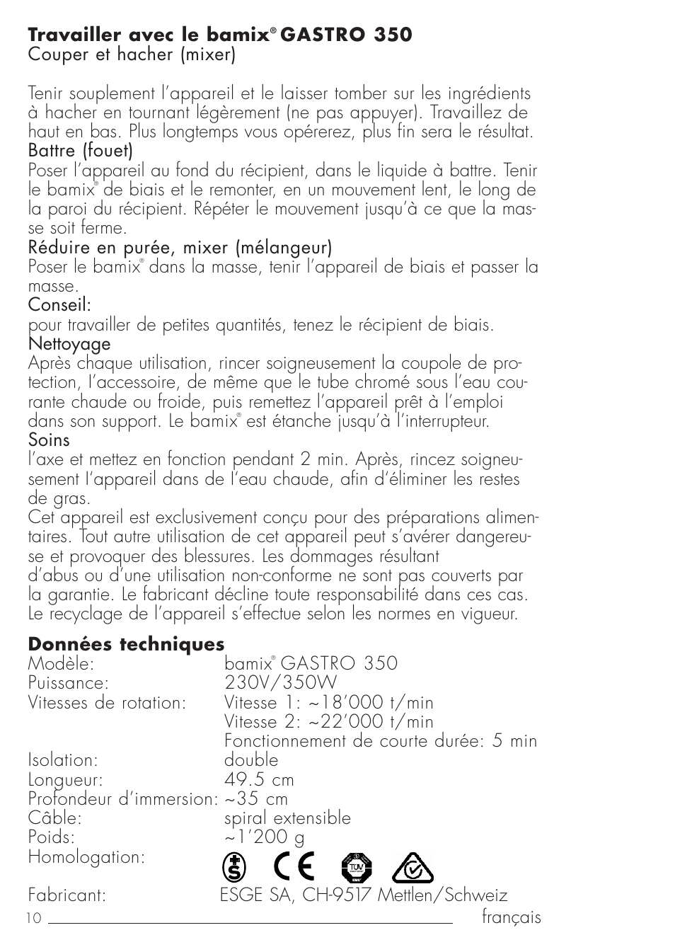 bamix Gastro 350 User Manual | Page 10 / 44