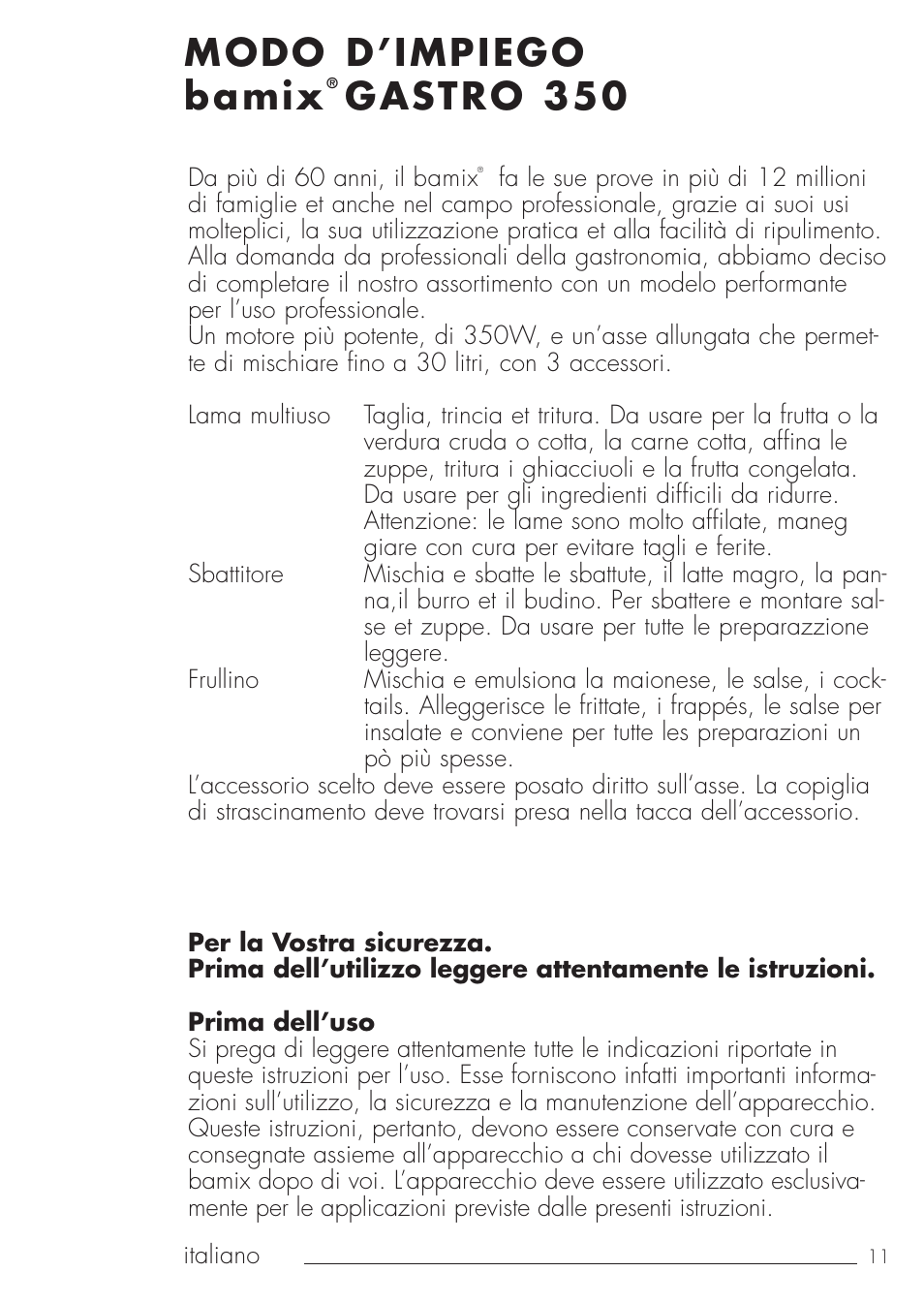 Modo d’impiego bamix, Gastro 350 | bamix Gastro 350 User Manual | Page 11 / 44