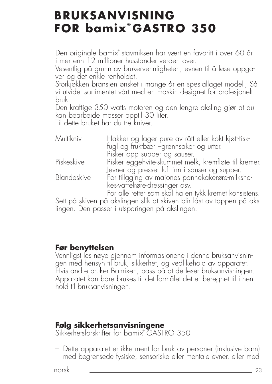 Bruksanvisning for bamix, Gastro 350 | bamix Gastro 350 User Manual | Page 23 / 44