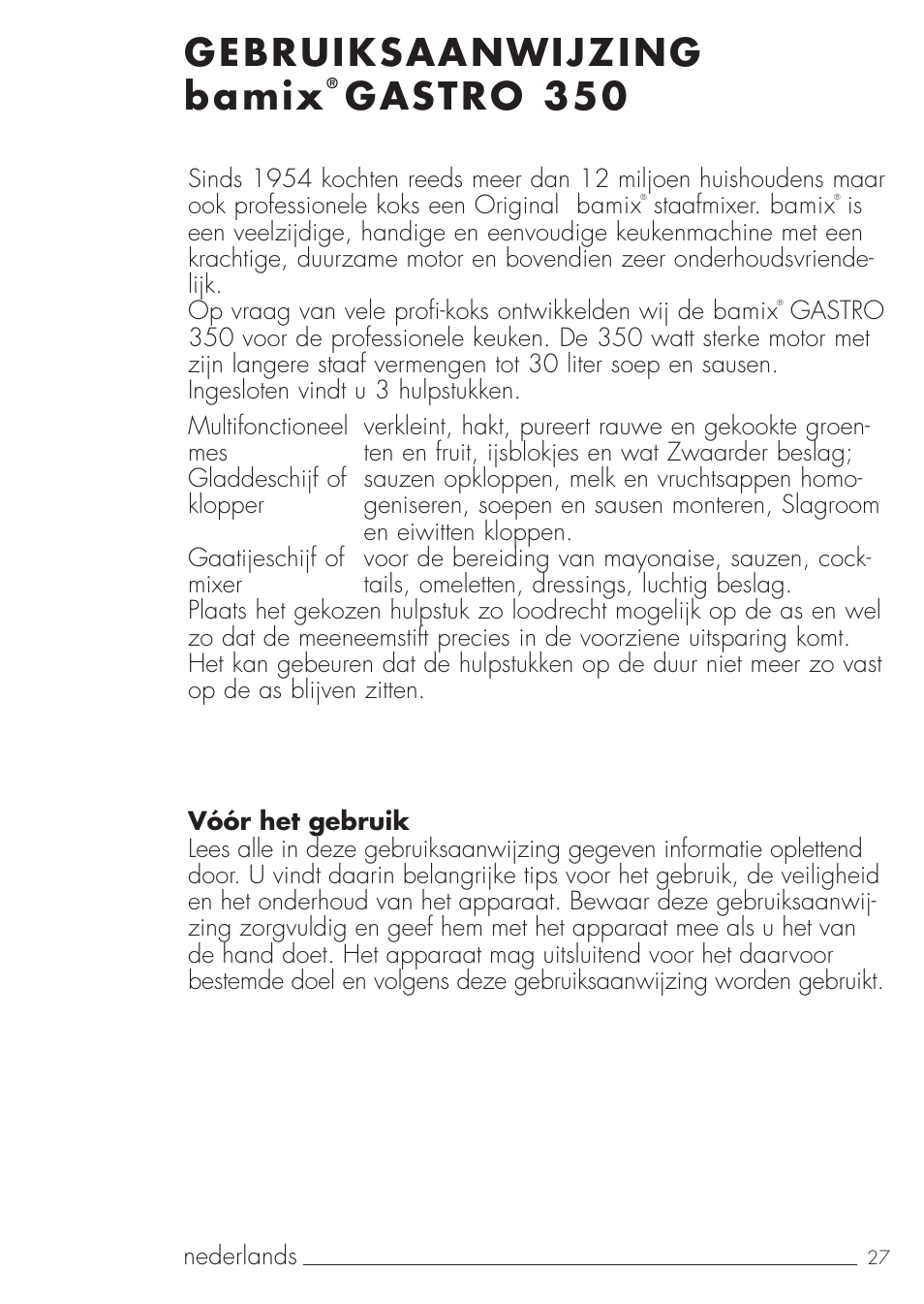 Gebruiksaanwijzing bamix, Gastro 350 | bamix Gastro 350 User Manual | Page 27 / 44