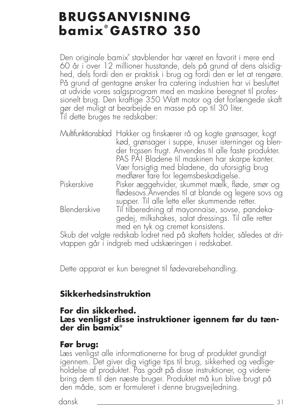 Brugsanvisning bamix, Gastro 350 | bamix Gastro 350 User Manual | Page 31 / 44