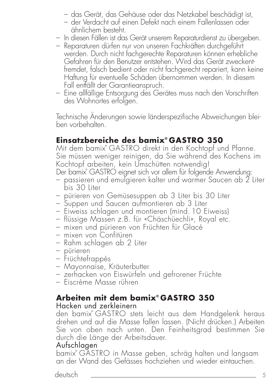 bamix Gastro 350 User Manual | Page 5 / 44
