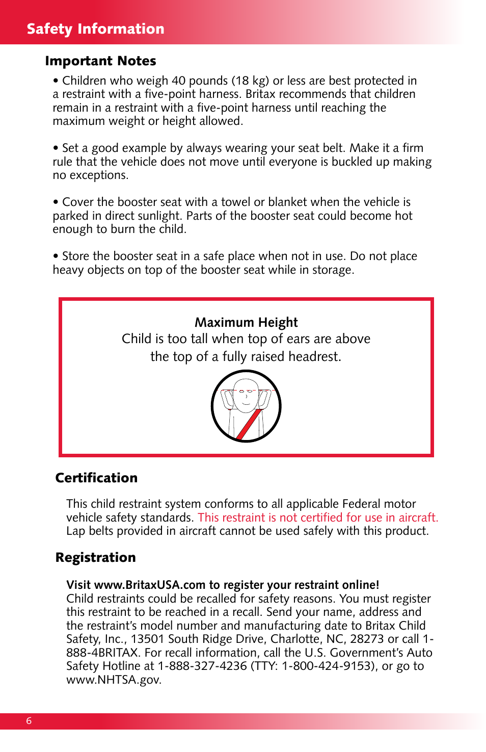 Safety information | Britax Monarch User Manual | Page 6 / 20