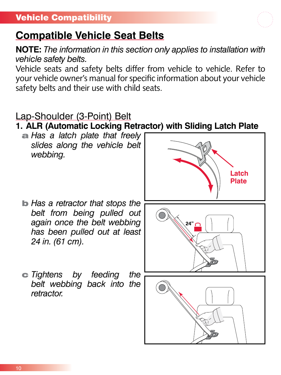 Compatible vehicle seat belts, Lap-shoulder (3-point) belt | Britax ROUND ABOUT 50 User Manual | Page 12 / 48