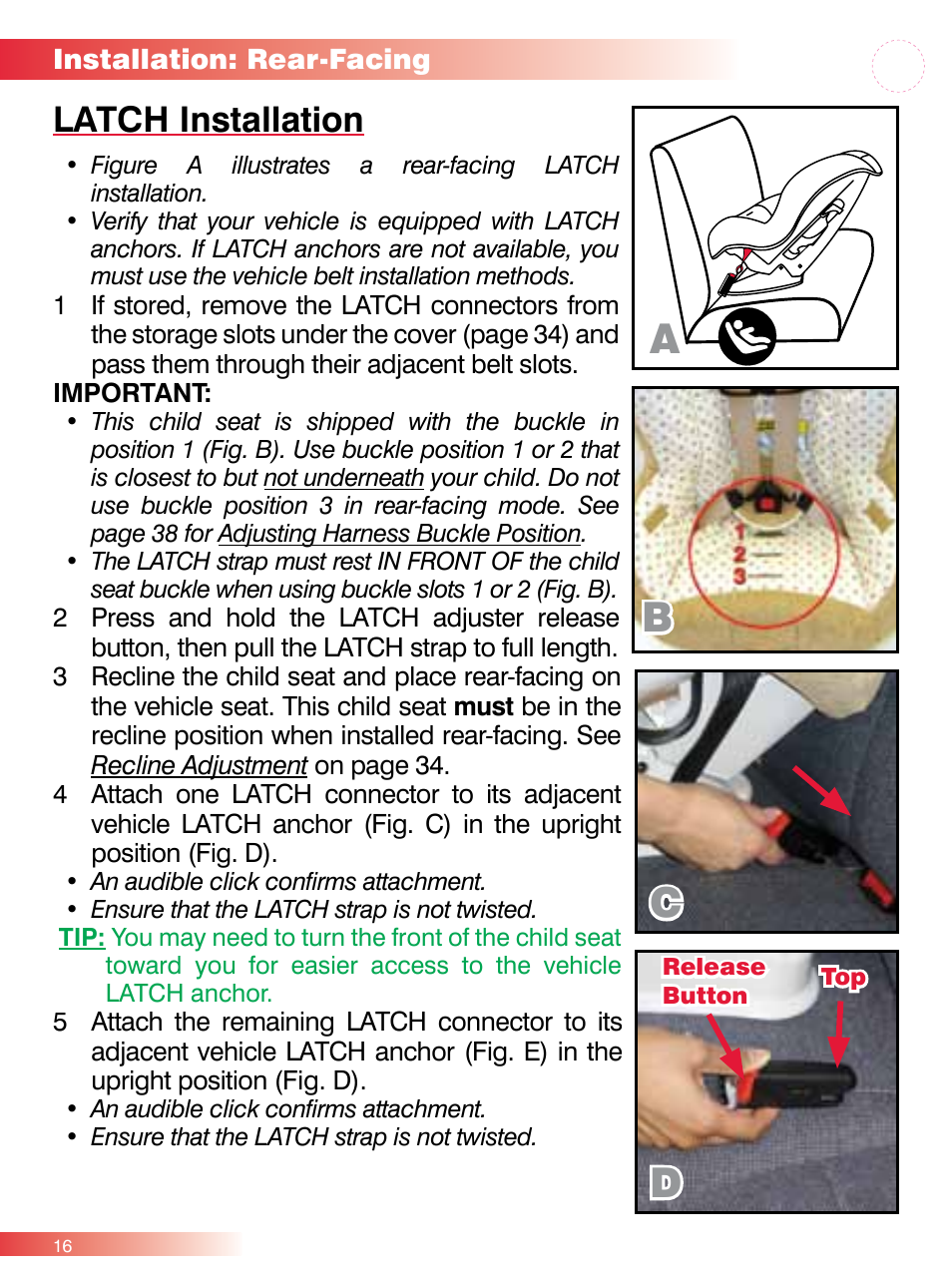 Ac d, Latch installation | Britax ROUND ABOUT 50 User Manual | Page 18 / 48