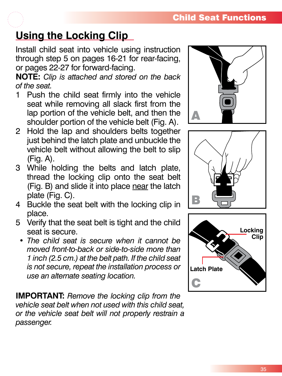 Using the locking clip | Britax ROUND ABOUT 50 User Manual | Page 37 / 48