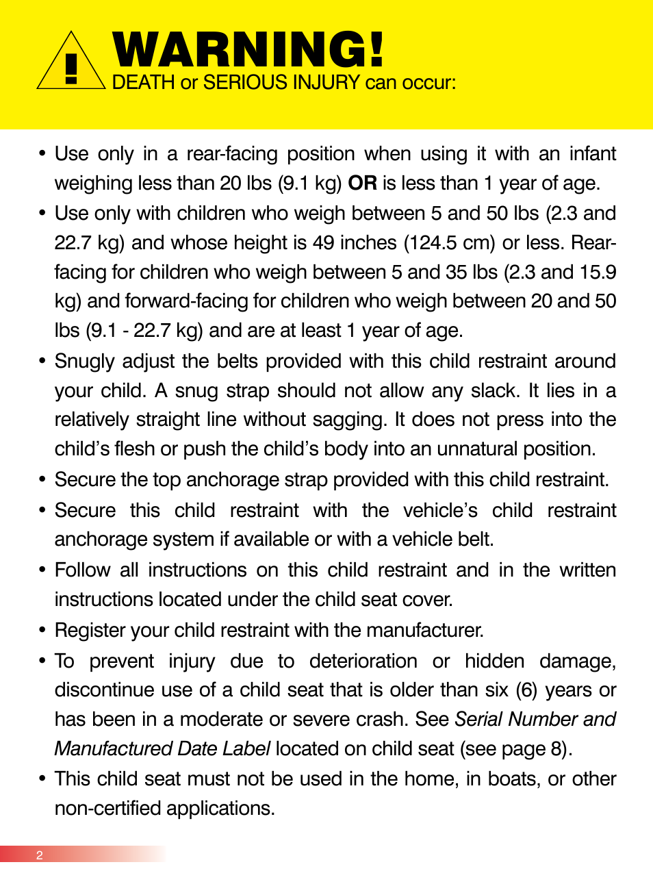 Warning | Britax ROUND ABOUT 50 User Manual | Page 4 / 48